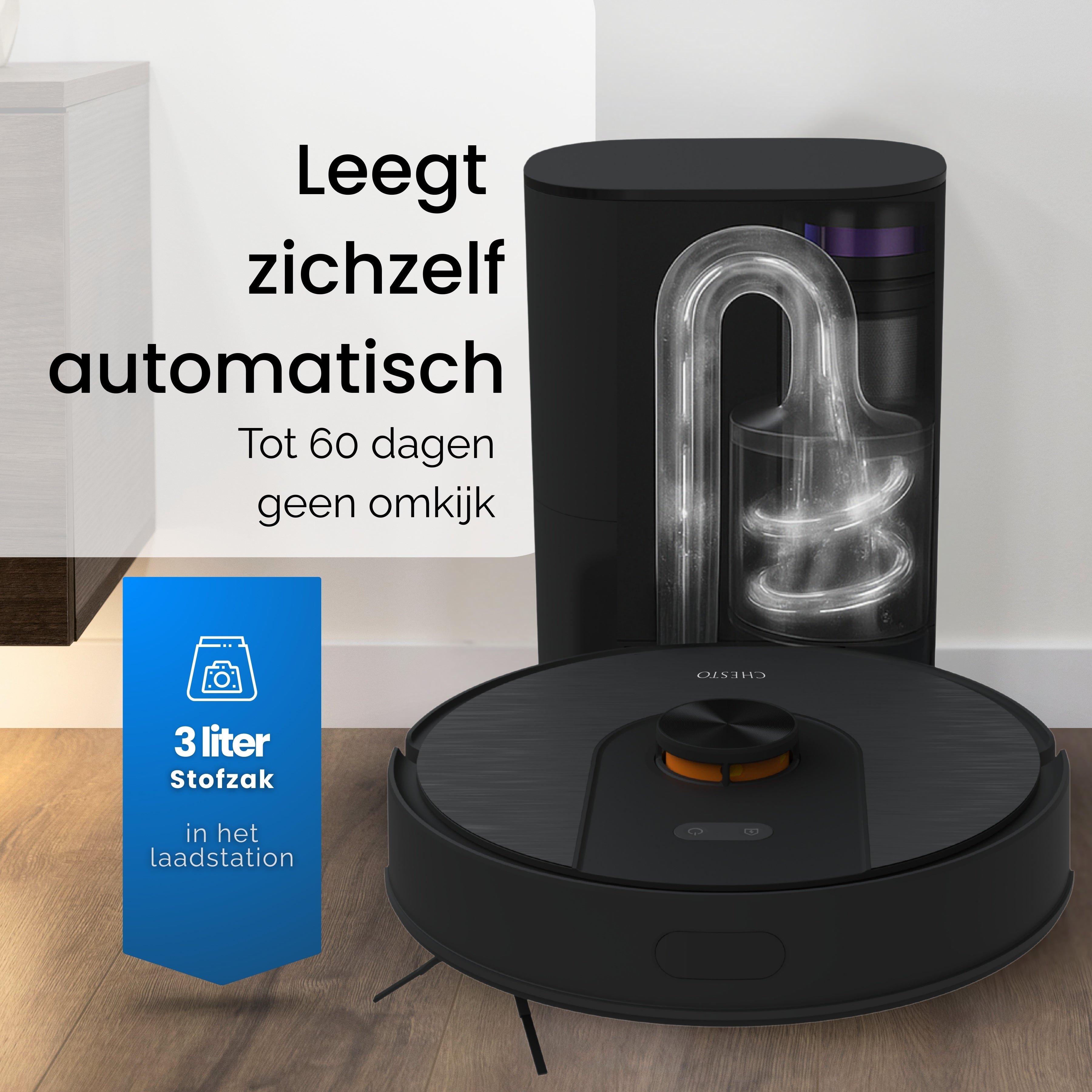Chesto T2 Pro Robotstofzuiger + zelf legend station