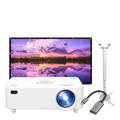 Chesto Full HD Thuisbioscoop: Full HD-beamer, projectiescherm 100 inch, muur- en plafondbeugel en USB-C naar HDMI-kabel